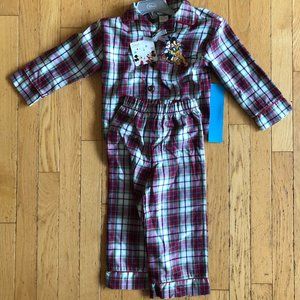 Brand New Disney Christmas Plaid 2-Piece Pajamas PJs with Mickey & Pluto